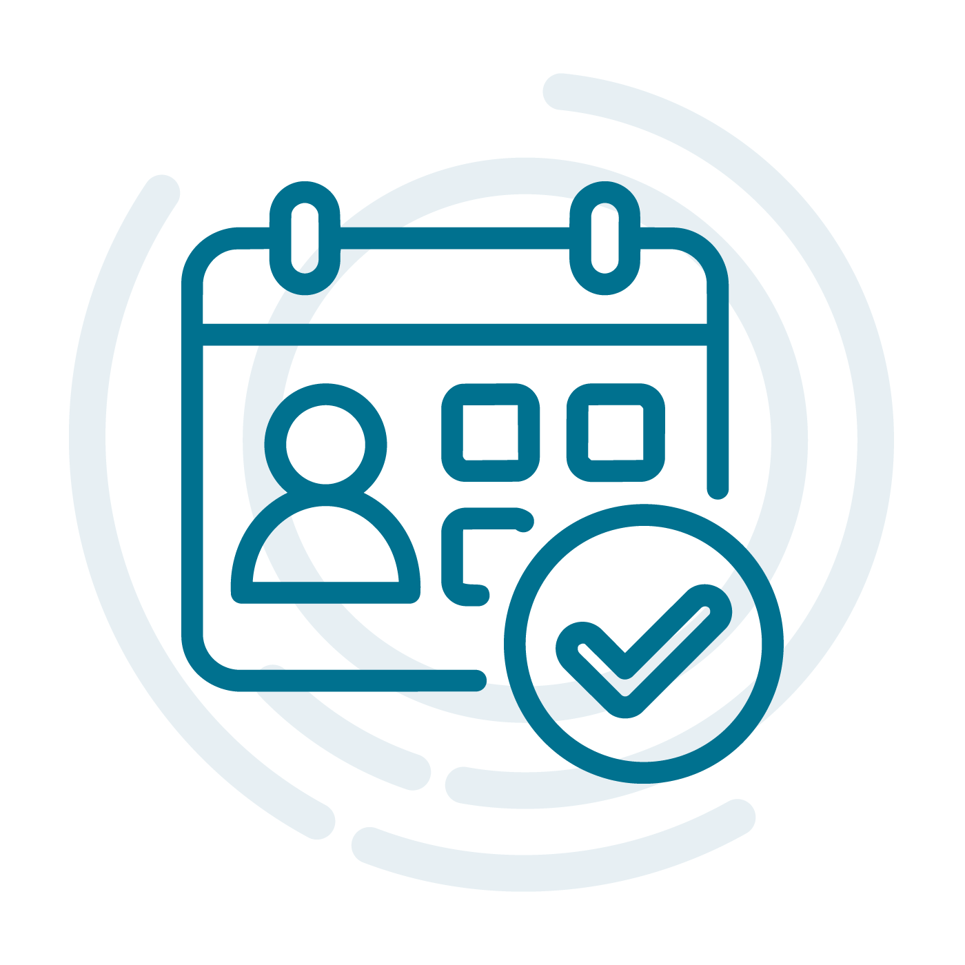 Calendar with a user silhouette and a checkmark indicating a confirmed appointment or availability, as a scheduling icon.